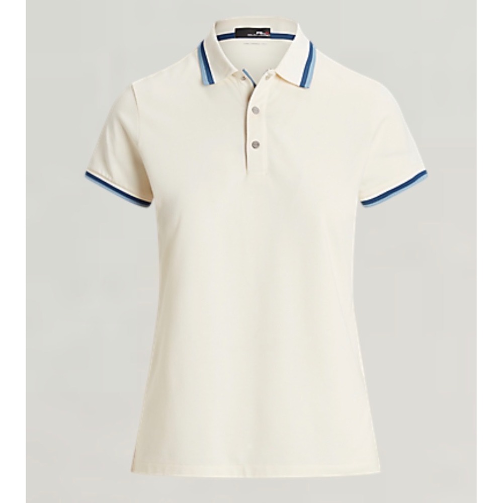NEW Ralph Lauren RLX Womens Tailored Fit Golf Polo Cream Blue Womens Size L